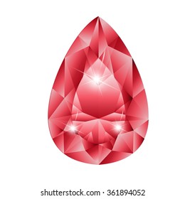Pear diamond with red colored gems isolated on white background