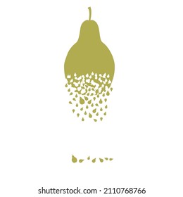 The pear dissolves into a cloud of small lemons. Destruction effect. Diffusion.