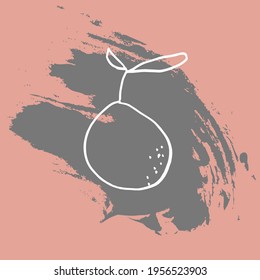 pear with dots and leaves on color spot background brush stroke vector pattern