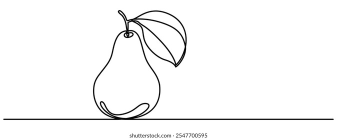Pear drawing drawn with one continuous line, Pear in one line drawing art style. Vector illustration isolated on white background. One continuous line art fruit for logo, icon, poster, wall art etc. 