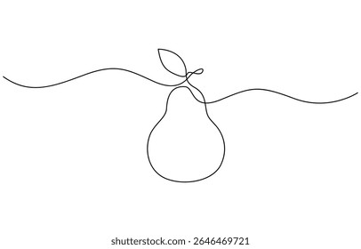 Pear drawing drawn with one continuous line, Pear in one line drawing art style. Minimalist black linear sketch isolated on white background. Vector illustration