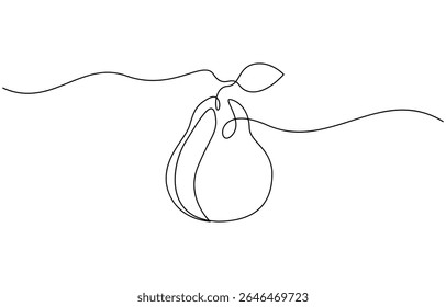 Pear drawing drawn with one continuous line, Pear in one line drawing art style. Minimalist black linear sketch isolated on white background. Vector illustration