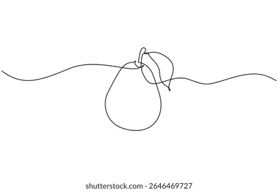 Pear drawing drawn with one continuous line, Pear in one line drawing art style. Minimalist black linear sketch isolated on white background. Vector illustration