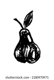 Pear drawing isolated. Back hand-drawn fruit icon. Stencil style illustration of pear symbol for organic food logo, juice label design, vegetarian sign, fruity packaging. Vector fruit-sugar insignia.