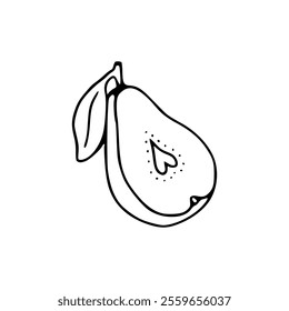 A pear is drawn in black and white