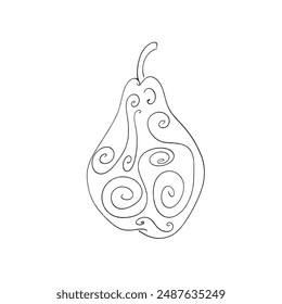 The pear is drawn with lines. line art