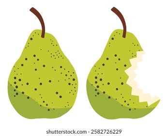 Pear Eating Stages Cartoon Set Bite Progression