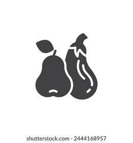 Pear and eggplant vector icon. filled flat sign for mobile concept and web design. Fresh fruits and vegetables glyph icon. Symbol, logo illustration. Vector graphics