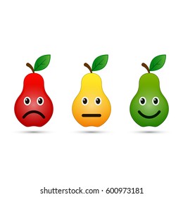 Pear emoticons icon set positive, neutral and negative, vector evaluation illustration.