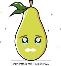 Pear Face Vector With Crying Expression Out Blue Tears On Imur Kawai Face.