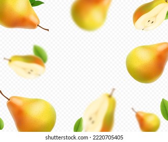 Pear falling background. Fresh fruit realistic vector illustration