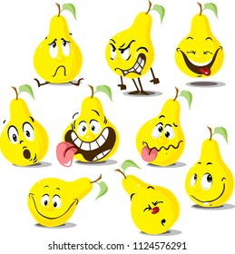 Pear flat design cute cartoon flat design  illustration character with funny face and many emotion
