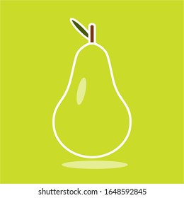 pear flat design illustration with leaf and green background
