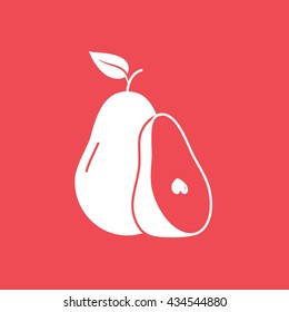 Pear Flat Icon On Red Background