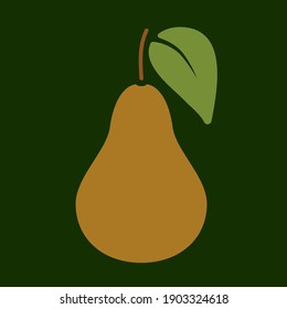 Pear flat vector outline illustration in minimalistic style on green background