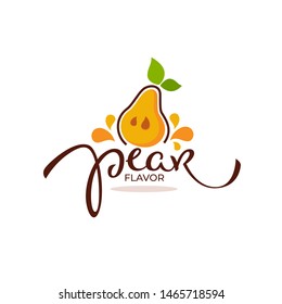 pear flavor, doodle logo, label, emblem with simple fruit image and lettering composition