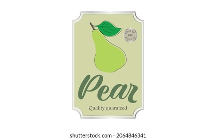 Pear food emblem, label. Bioproduct packaging. Natural product.