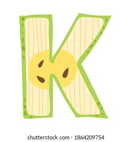 Pear in a form of letter K - fruit lettering design. Vector illustration.