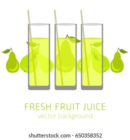 Pear fresh fruit juice, vector background, healthy eating, postcard