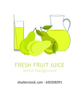 Pear fresh fruit juice, vector background, healthy eating, postcard