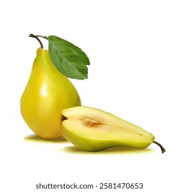 Pear. Fresh, nutritious, delicious Pear. A delicious and healthy dessert. Elements for label design. Fruit ingredients in mesh technique. Vector illustration.