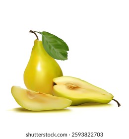 Pear. Fresh, nutritious, delicious Pear. A delicious and healthy dessert. Elements for label design. Fruit ingredients in mesh technique. Vector illustration.