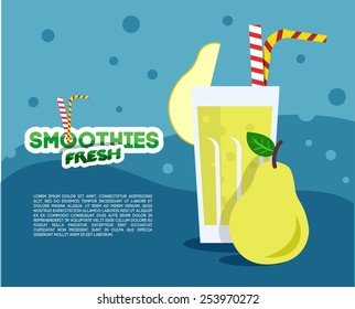 Pear fresh Smoothie for vegetarian menu or Diet Flyer. Vector Illustration.
