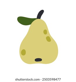 Pear, fresh and sweet fruit icon. Healthy natural food with leaf and stem. Organic summer eating, nutrition. Flat graphic vector illustration isolated on white background
