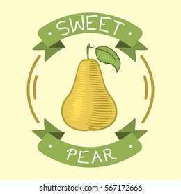 Pear fruit badge isolated vector illustration.