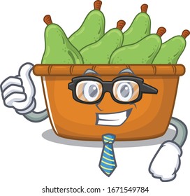 Pear fruit box Businessman cartoon character with glasses and tie