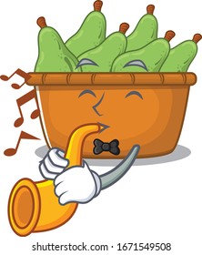 Pear fruit box cartoon character design playing a trumpet