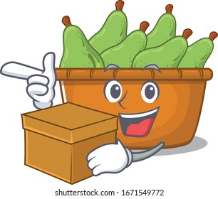 Diseño de caricaturas de caja de fruta de pera con una caja