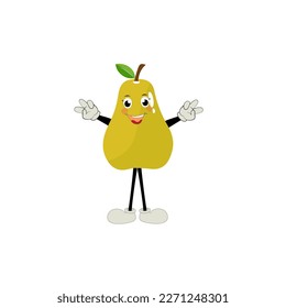 Caricatura de fruta de pera. Conjunto de vector lindo del personaje de la fruta de pera en diferentes emociones de acción. Colección de personajes de pera en diferentes expresiones, mascota de frutas divertidas.