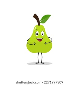 Pear fruit cartoon. Cute vector set of pear fruit character in different action emoticon. Collection of pear characters in different expressions, Funny fruit mascot.