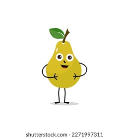 Caricatura de fruta de pera. Juego de vectores de corte del personaje de la fruta de pera en diferentes emoticonos de acción. Colección de personajes de pera en diferentes expresiones, mascota de frutas divertidas.