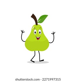 Caricatura de fruta de pera. Juego de vectores de corte del personaje de la fruta de pera en diferentes emoticonos de acción. Colección de personajes de pera en diferentes expresiones, mascota de frutas divertidas.