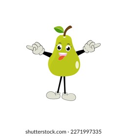 Pear fruit cartoon. Cute vector set of pear fruit character in different action emoticon. Collection of pear characters in different expressions, Funny fruit mascot.