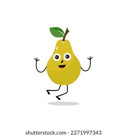 Pear fruit cartoon. Cute vector set of pear fruit character in different action emoticon. Collection of pear characters in different expressions, Funny fruit mascot.