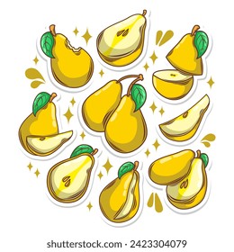 Pear fruit collection set. hand draw illustration art