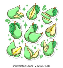 Pear fruit collection set. hand draw illustration art