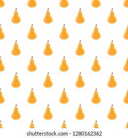 Pear fruit color vector plain seamless pattern. Simplified retro illustration. Wrapping, scrapbook paper background.Childish cartoon style bright garden. Element for design, wallpaper, fabric printing