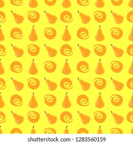 Pear fruit color vector plain seamless pattern. Simplified retro illustration. Wrapping, scrapbook paper background.Childish cartoon style bright garden. Element for design, wallpaper, fabric printing