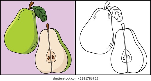 Pear Fruit Coloring Page Colored Illustration