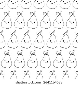 Pear Fruit Coloring Page. Hand Drawn Seamless Pattern for Kids Activities, Printable Worksheets, Educational Fun, and Coloring Pages
