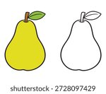 Pear Fruit Coloring Page for Kids. Vector illustration of a pear fruit. Black and white line art with a colored version for children