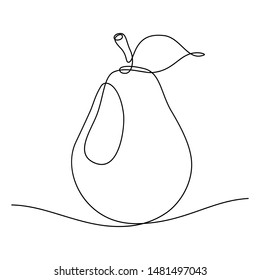 Pear fruit in continuous line art drawing style. Minimalist black line sketch on white background. Vector illustration