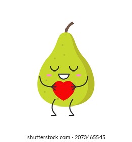 Pear fruit cute character cartoon love sign heart favorite smiling face  happy emotions icon beautiful vector illustration.