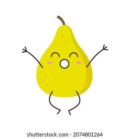 Birnenfrucht süße Charakter Cartoon Springen Freude Emotionen Symbol schöne Vektorgrafik.