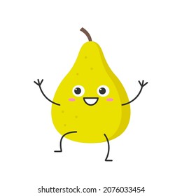Pear fruit cute character cartoon hand greeting smiling face joy happiness emotions icon beautiful vector illustration.