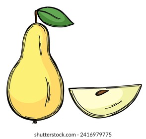 Pear fruit in doodle style. Vector hand drawn illustration